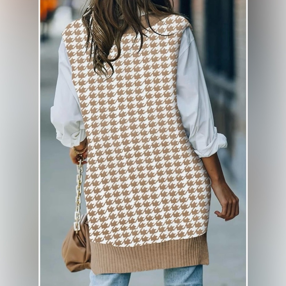 Women’s Tan and White Houndstooth Sweater Vest - Picture 2 of 6